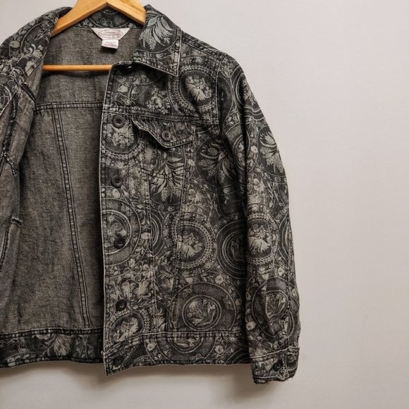 Northern Reflections Dark Grey Paisley Print Denim Jacket Stretch Size Small - Picture 4 of 7